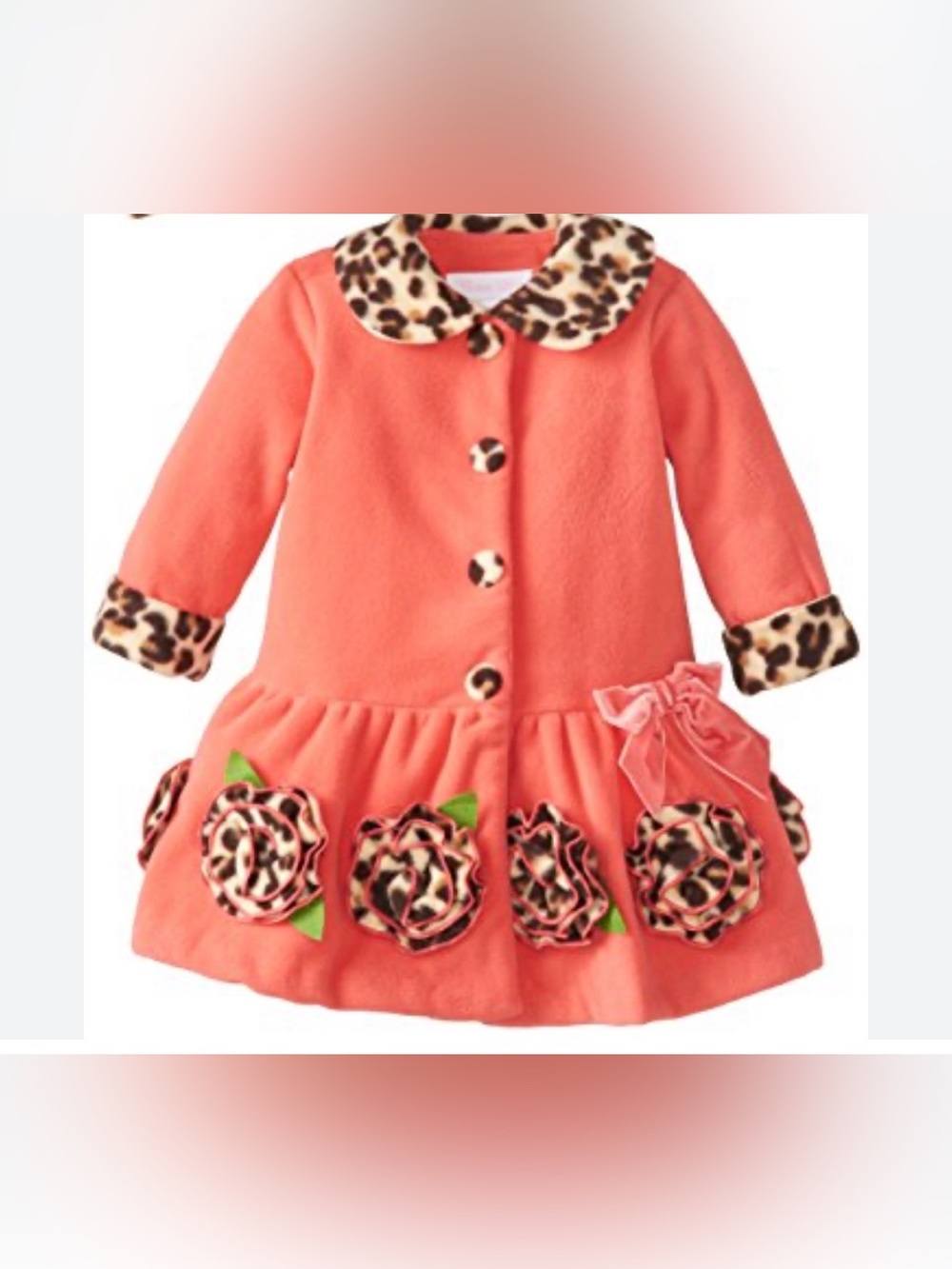 Bonnie Baby Coral Coat with Leopard Trim